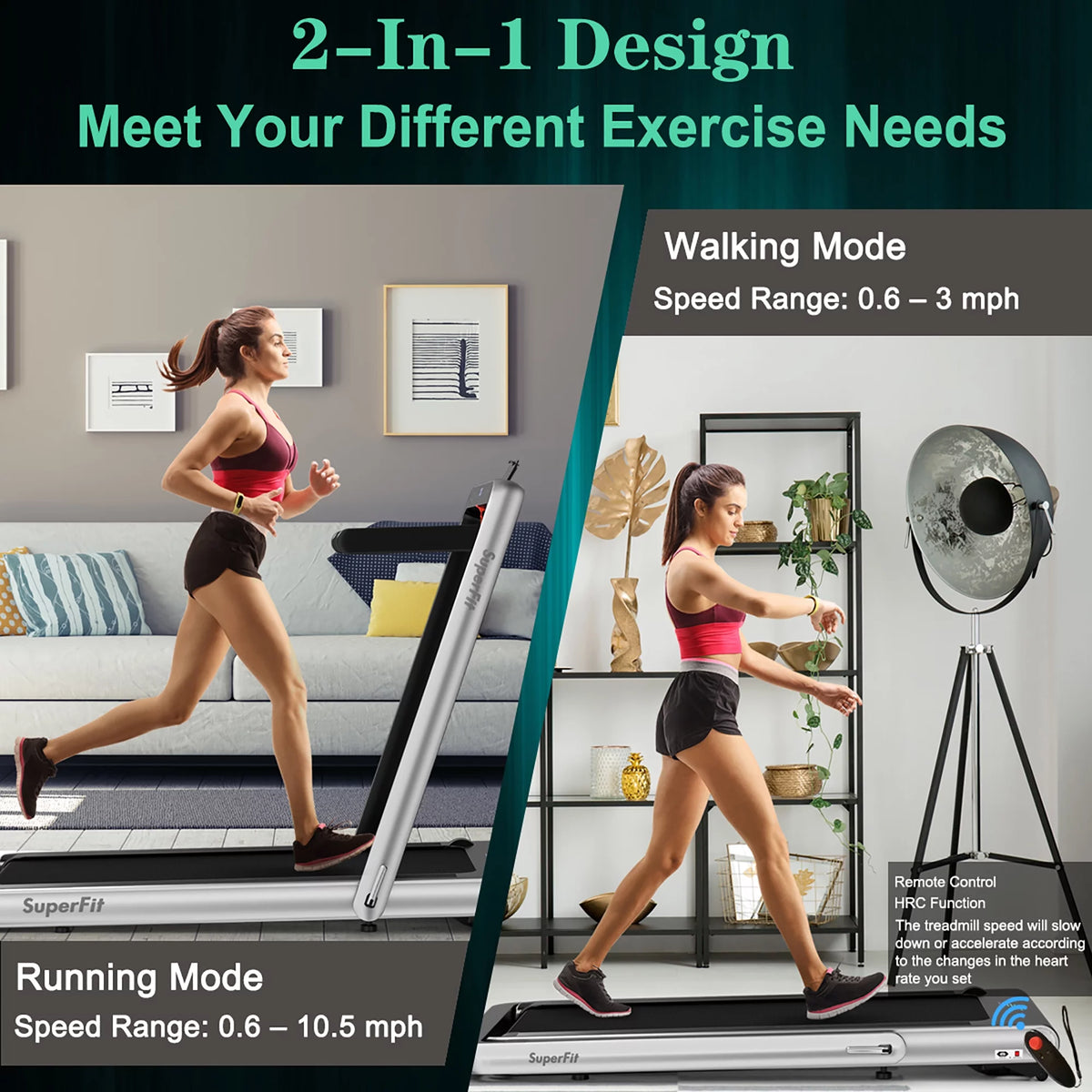 4.75HP 2 In 1 Folding Treadmill White Z79504