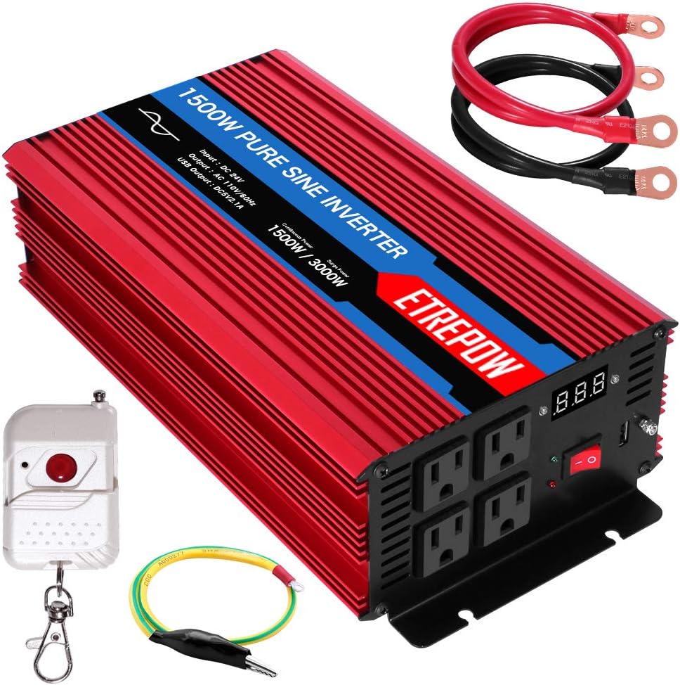 1000 Watt Pure Sine Wave Power Inverter 12V DC to 110V AC U749