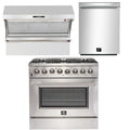 36 Inch Dual Fuel Range, Wall Mount Range Hood, Dishwasher D21263