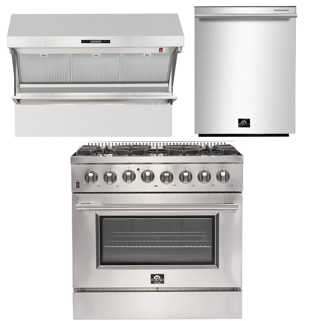 36 Inch Dual Fuel Range, Wall Mount Range Hood, Dishwasher D21263