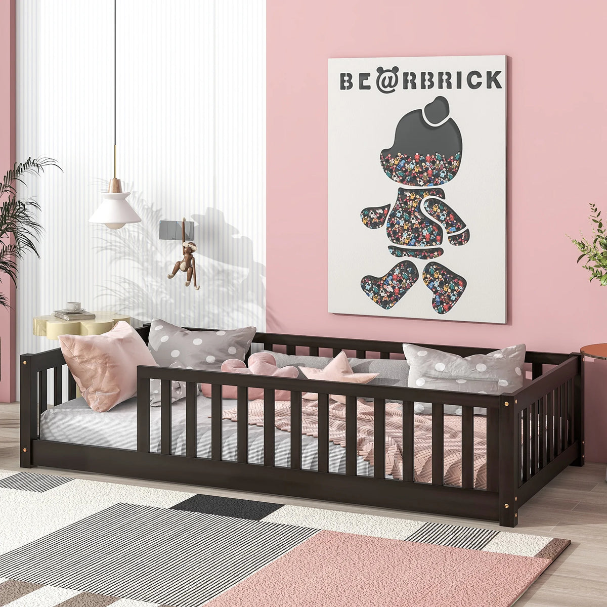 Twin Size Floor Bed with Safety Guardrails A615575