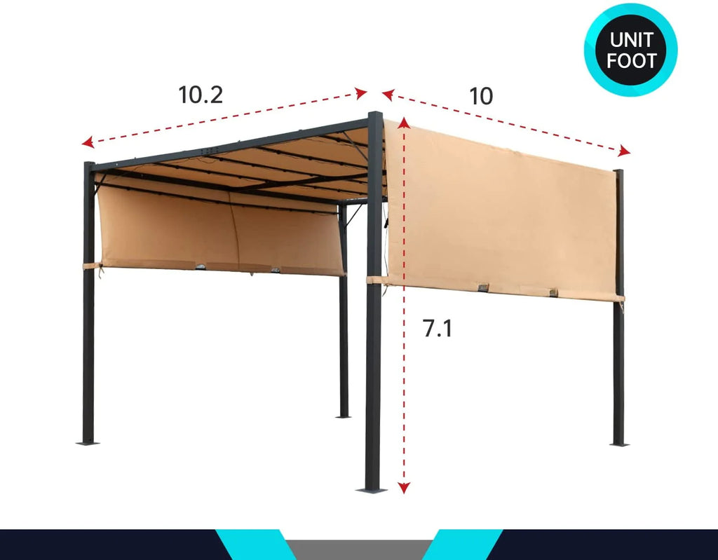 10x10 Retractable Steel Frame Pergola with Solar Powered Led Kit (Tan) C43773