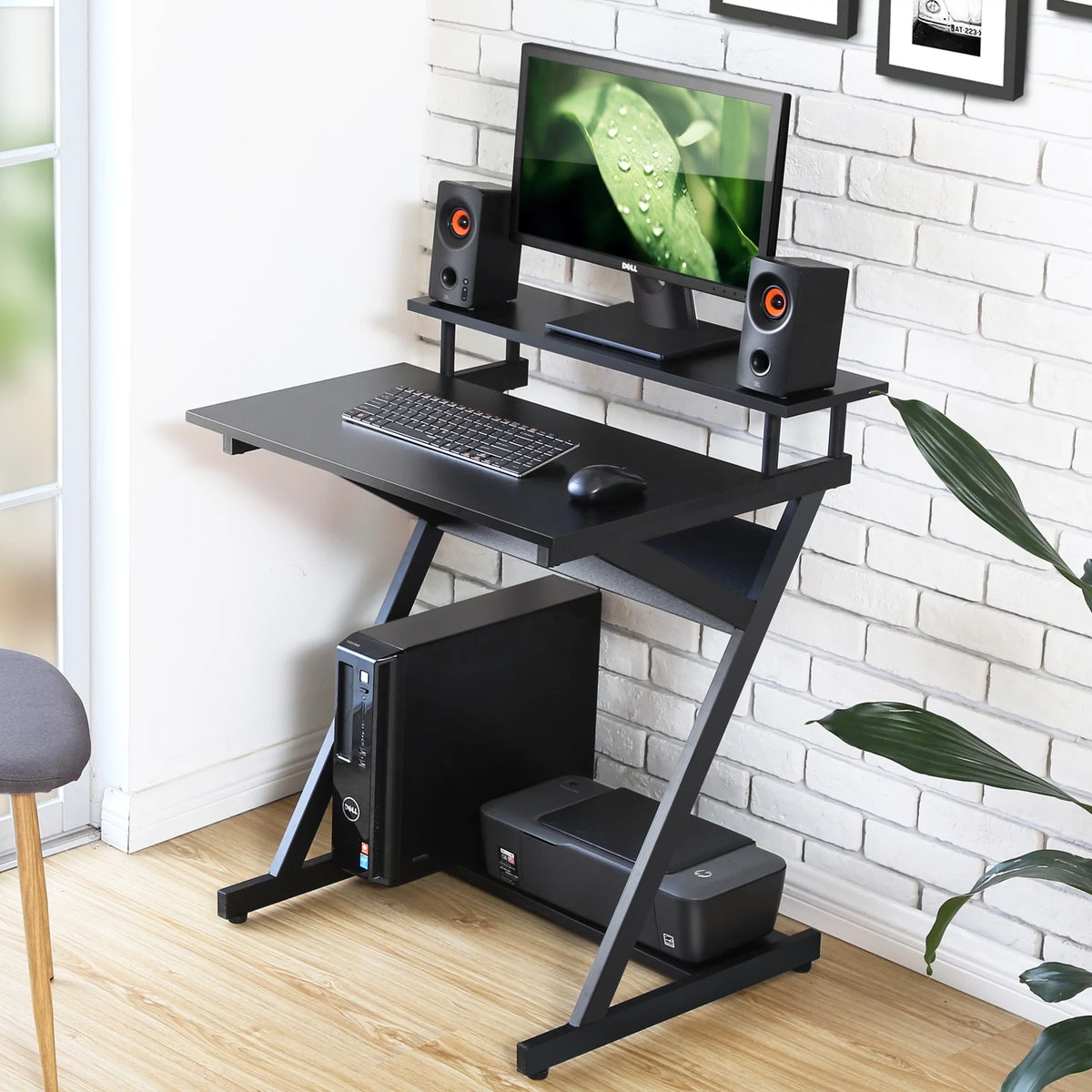 Black Computer Desk with Monitor Shelf F253930