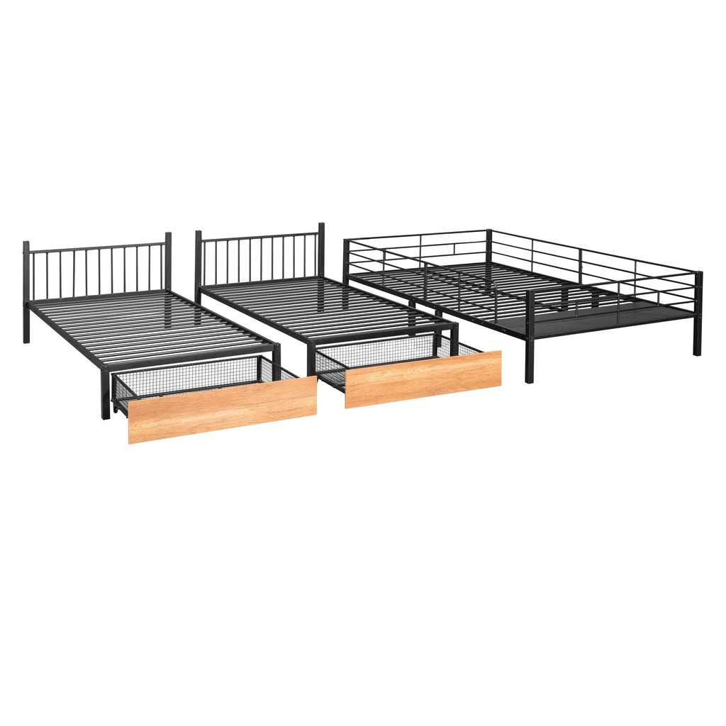 Black Metal Triple Bunk Bed with Drawers P803