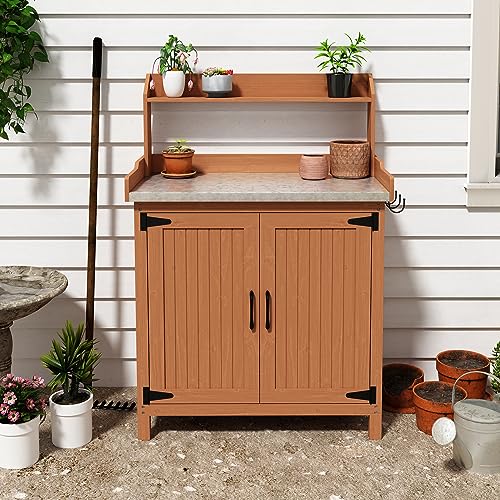 Wooden Outdoor Potting Bench with Storage Y232833