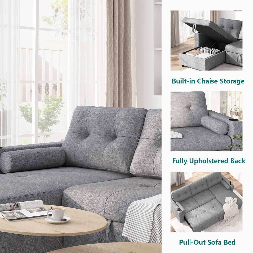 Gray L Shape Sofa Bed with Storage Chaise Q387
