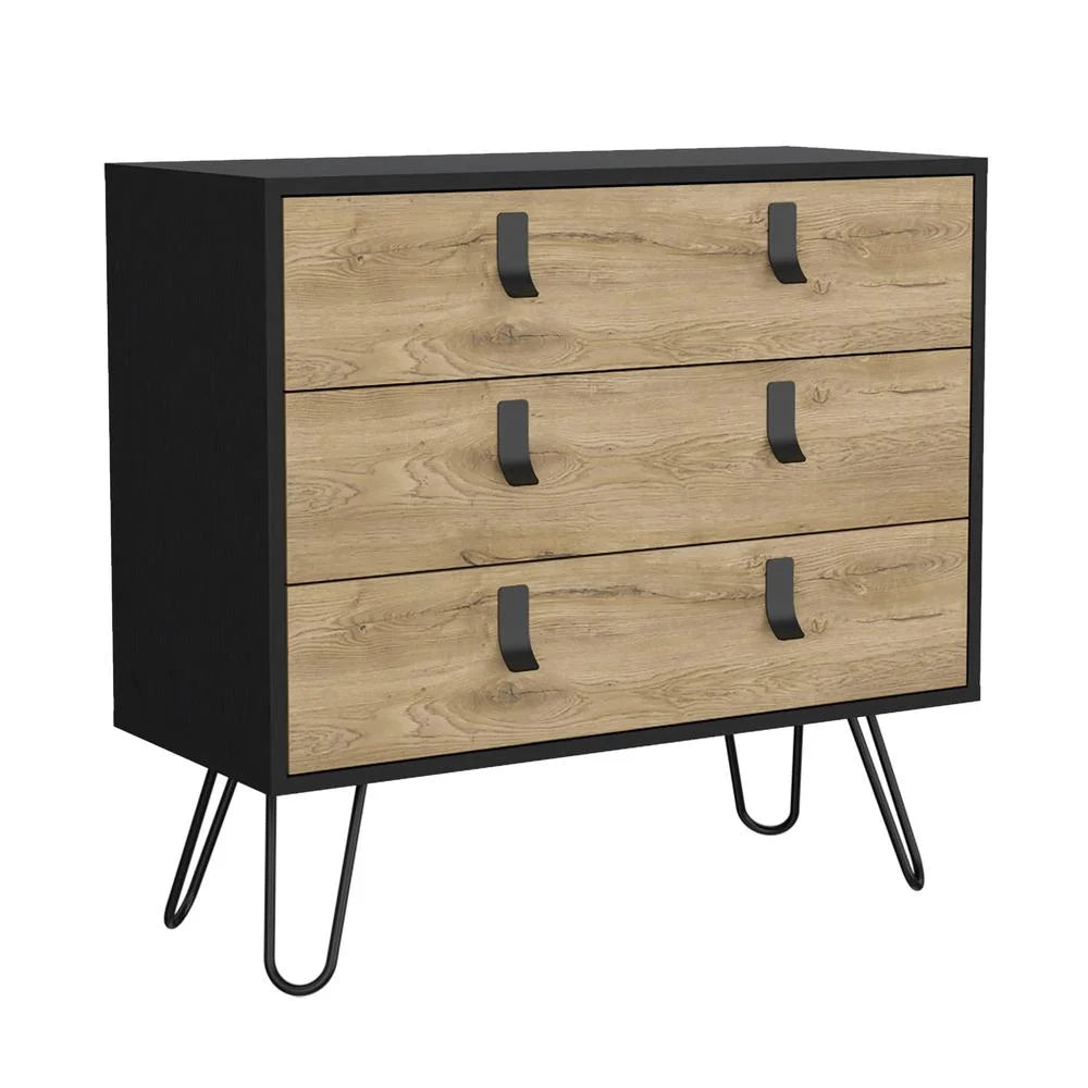 3 Drawer Dresser with Hairpin Legs and Metal Accents W3870