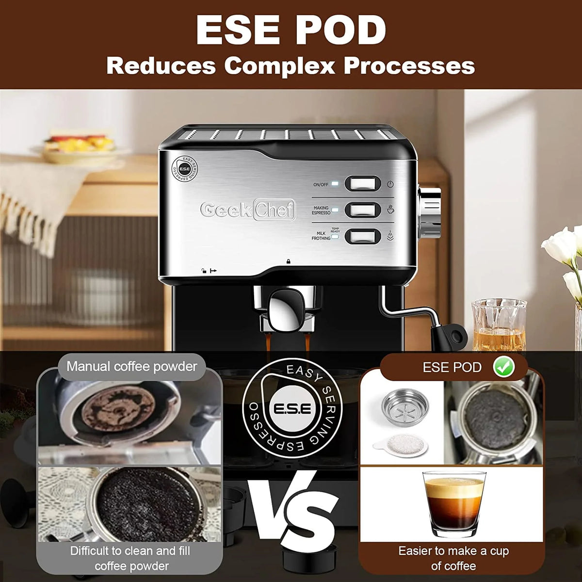 20 Bar Espresso Machine with Milk Frother Steam Wand B6356