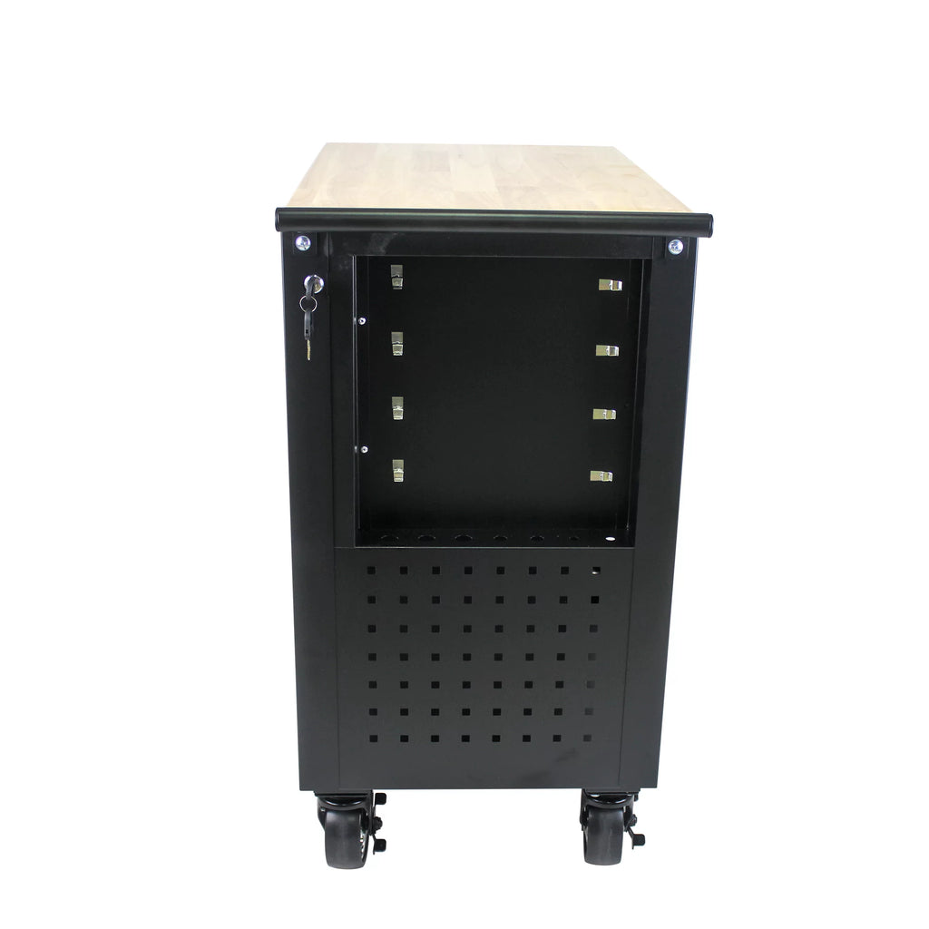 4-Tier Rolling Tool Cart with Cabinet and Wooden Top T3880