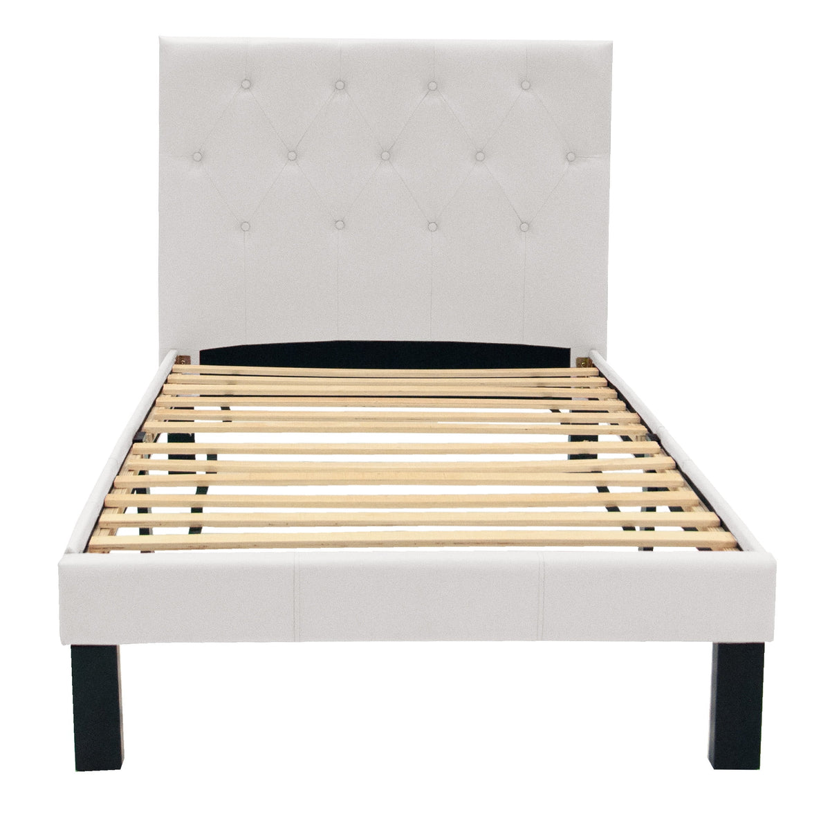 White Faux Leather Upholstered Twin Size Bed with Tufted Headboard L9148