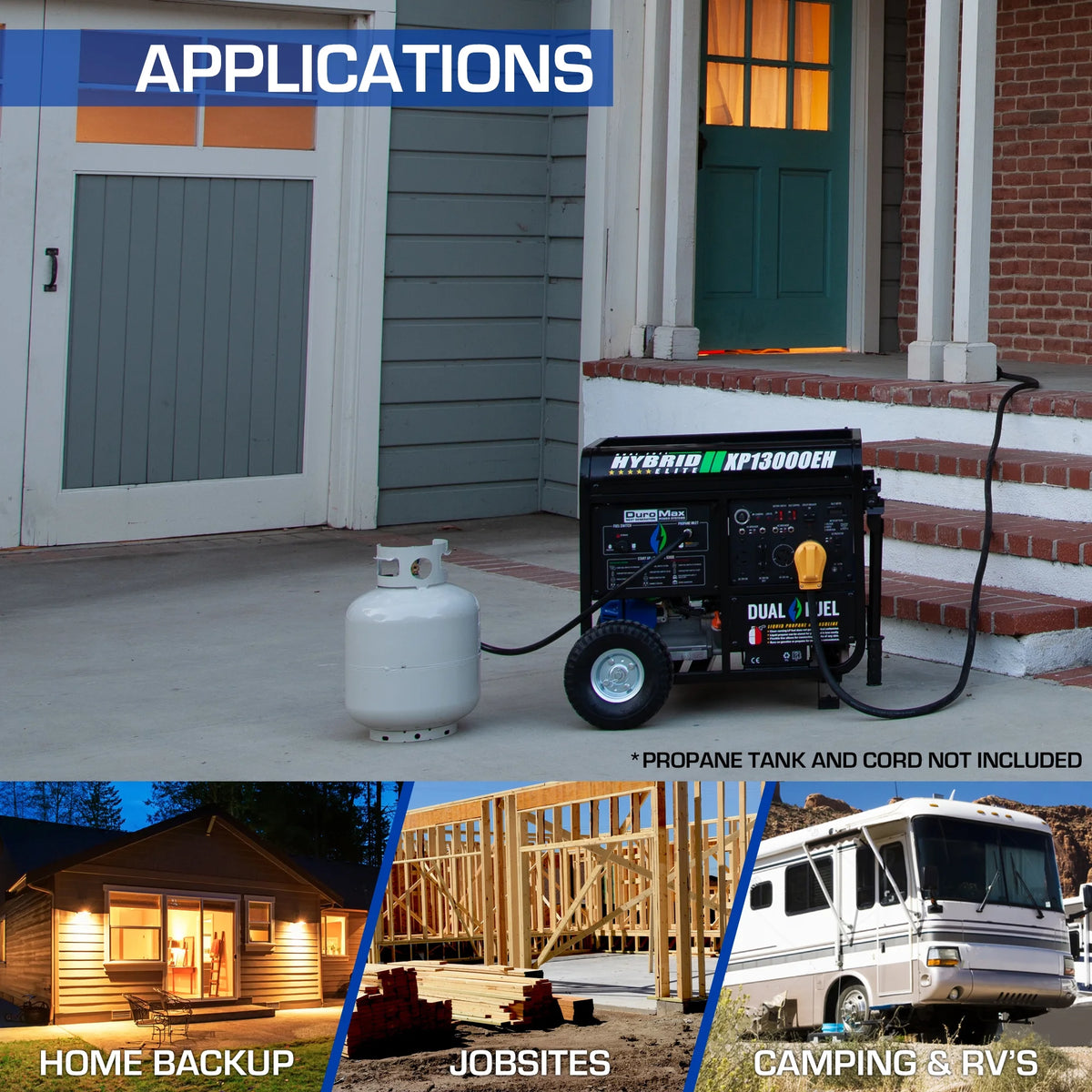 13,000-Watt 500cc Portable Hybrid Gas Propane Generator T82813