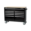 Black 46 in. 9-Drawer Mobile Workbench with Solid Wood Top U597413