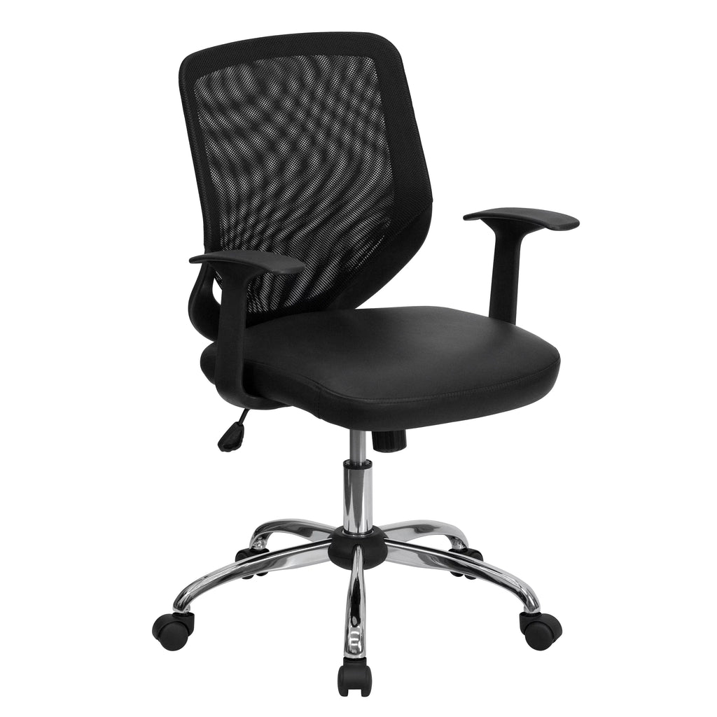 Black Mesh Swivel Task Office Chair with T-Arms W912