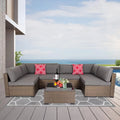 7 Pcs Wicker Patio Furniture Set with Gray Cushions D95130