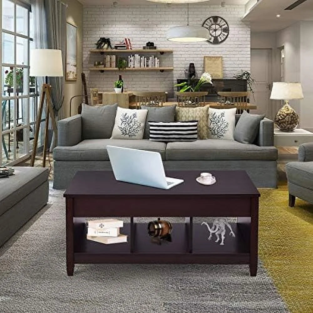 Lift Top Coffee Table with Hidden Compartment White Brown J3476
