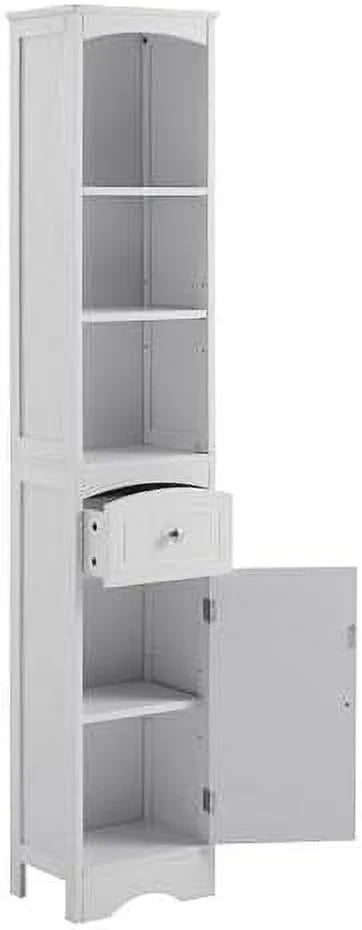 White Tall Freestanding Bathroom Cabinet with Drawer and Adjustable Shelves D95565