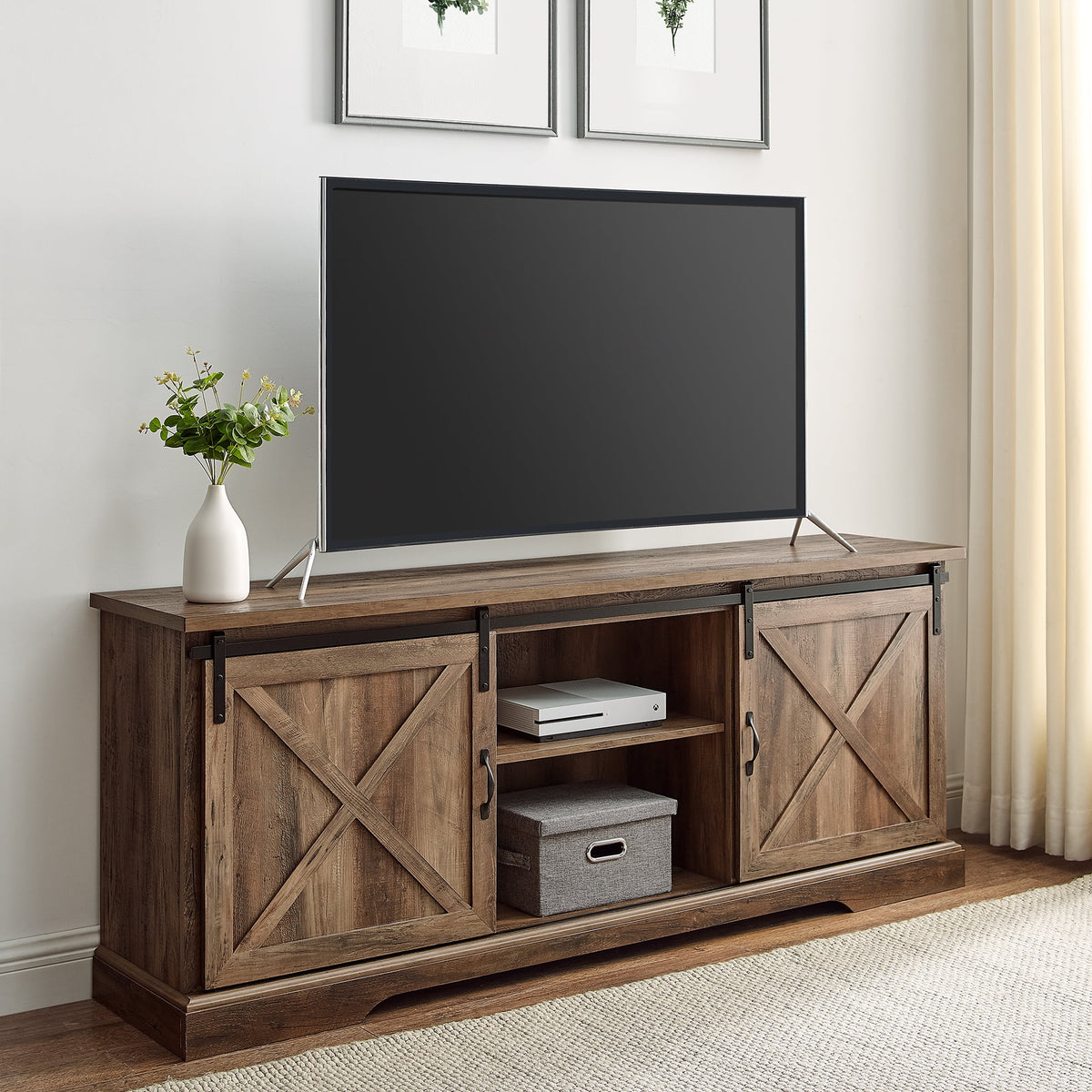 Reclaimed Barnwood Sliding Door TV Stand S37733