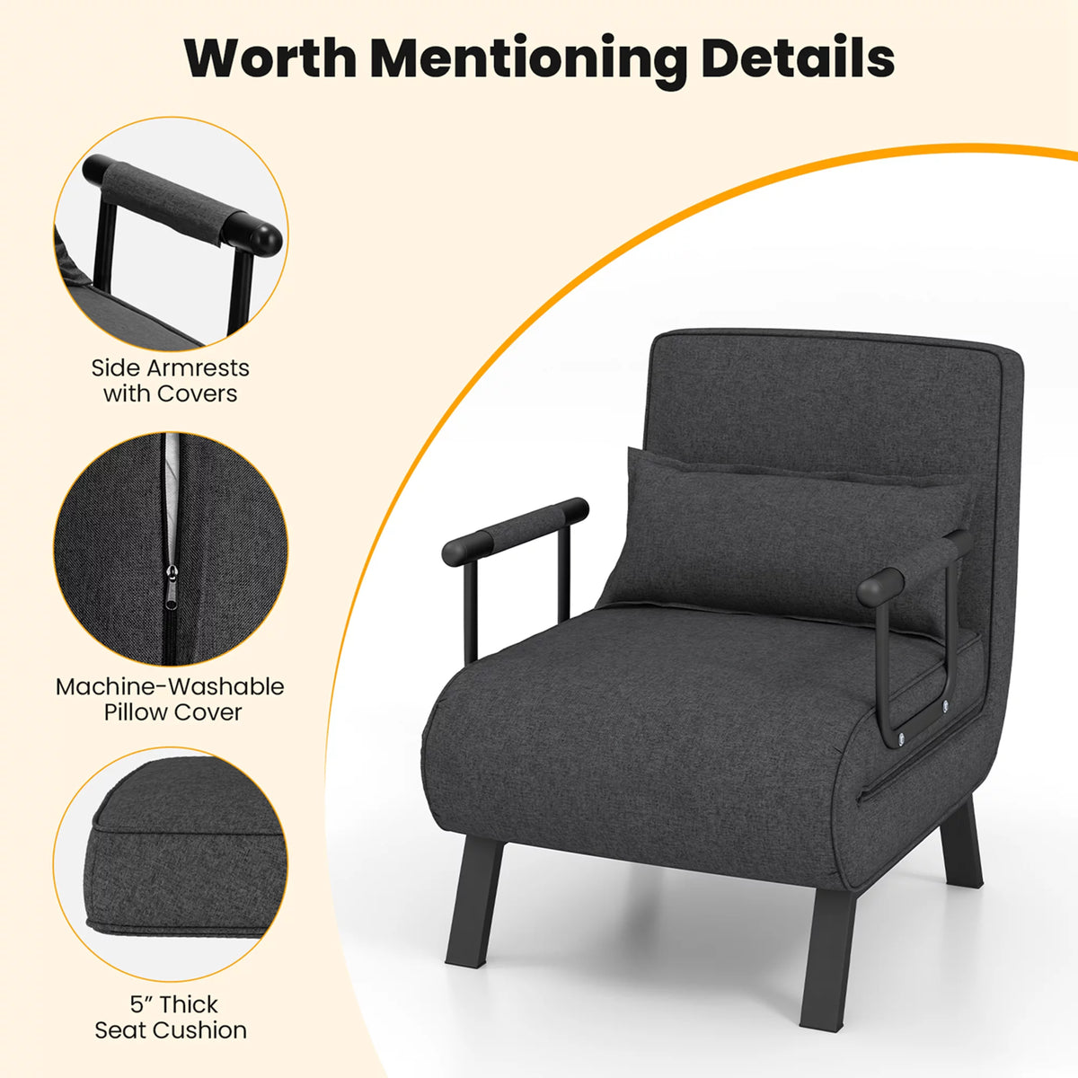 Gray Convertible Sleeper Bed Armchair K191