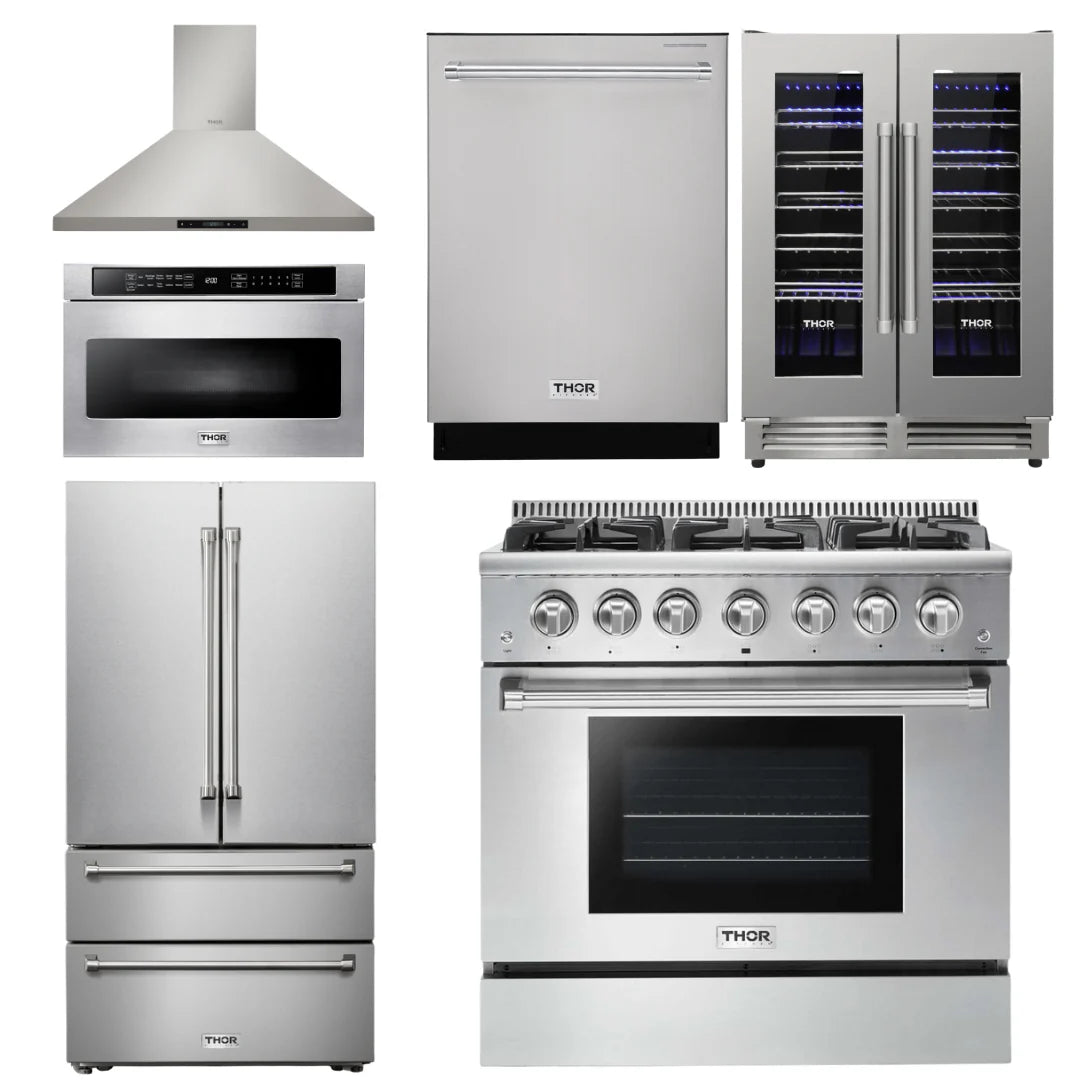 36 Propane Gas Range, Range Hood, Microwave, Refrigerator, Dishwasher, Wine Cooler A237906