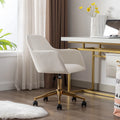 Velvet Adjustable Height 360-degree Revolving Home Office Chair with Gold Metal Legs and Universal Wheels-Ivory V82708
