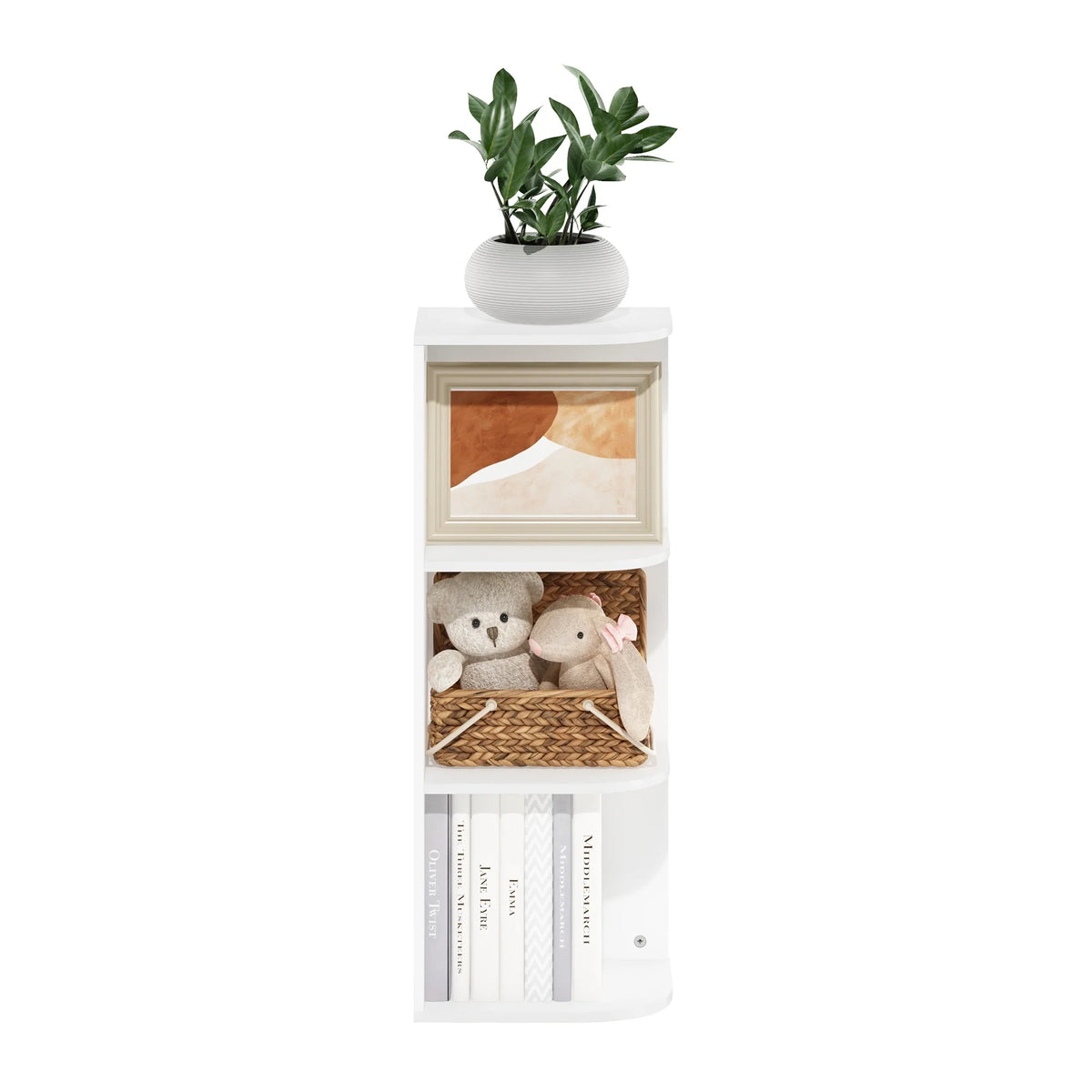 White 3-Tier Corner Open Shelf Bookcase B6407
