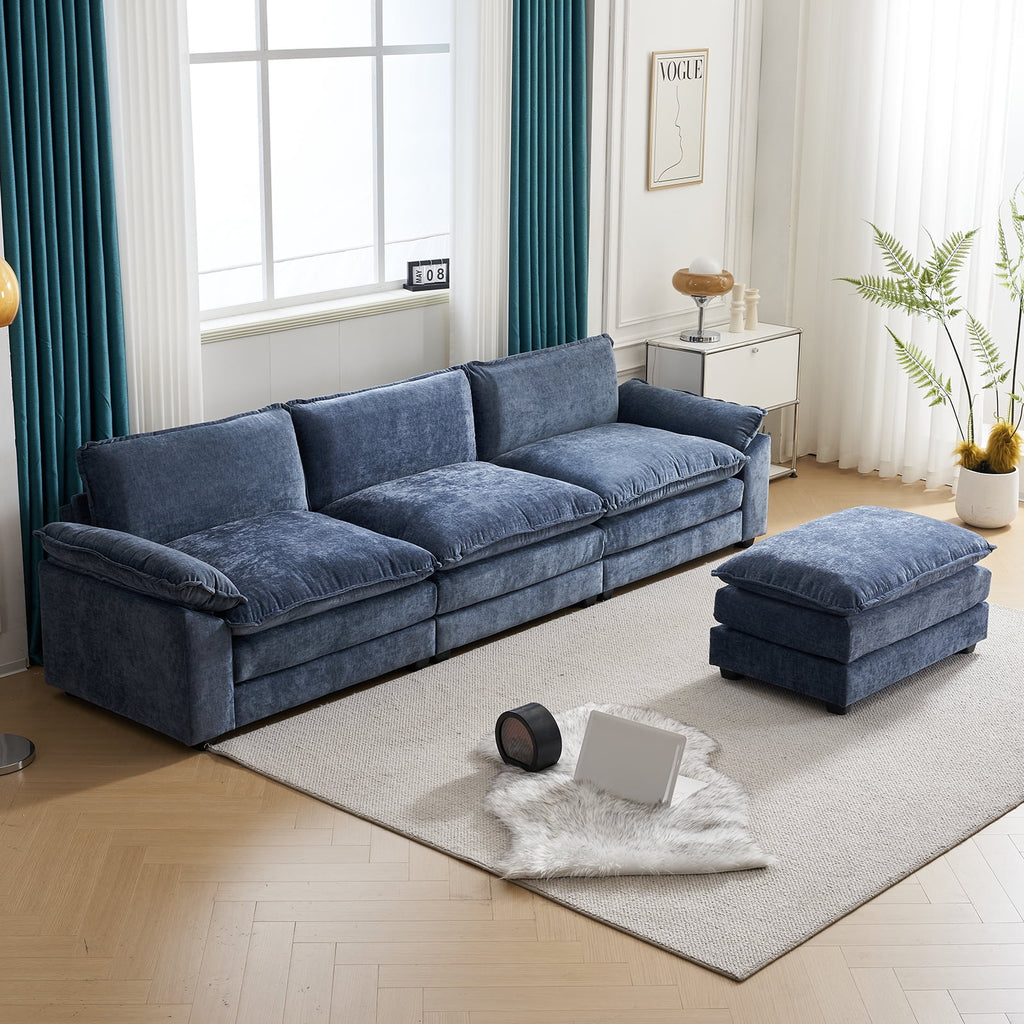 Dark Grey L Shaped Chenille Sectional Sofa with Ottoman A54691