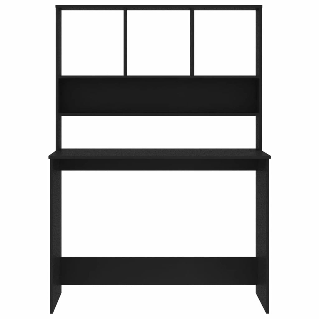 Black Engineered Wood Desk with Shelves I316