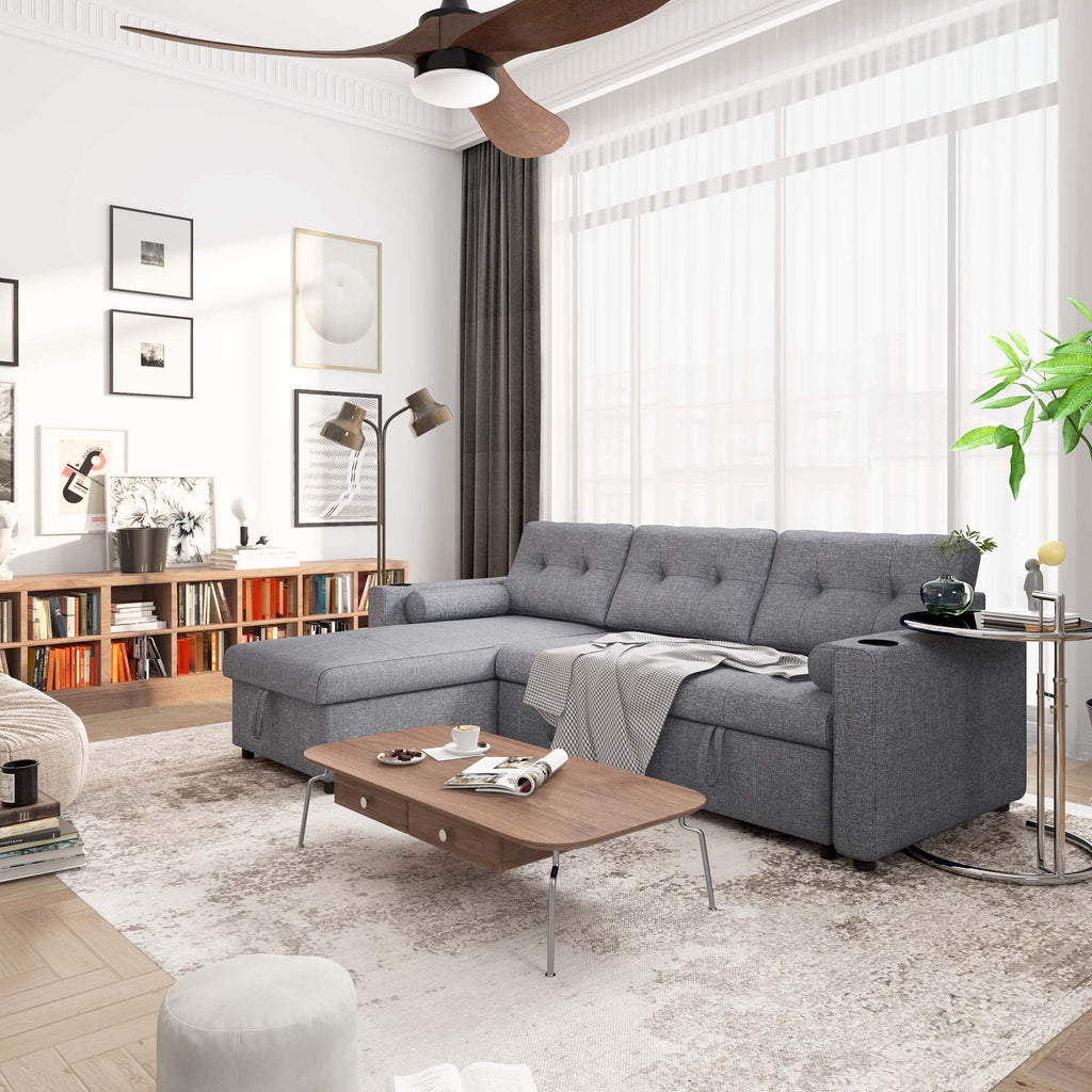 Gray L Shape Sofa Bed with Storage Chaise Q387