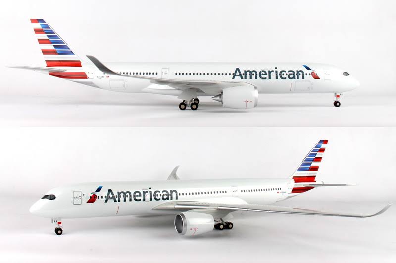 American A350 1/100 Model Airplane with Wood Stand N599