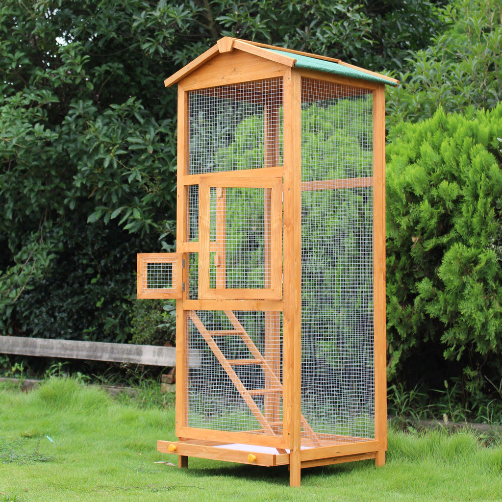 Large Wooden Bird Cage with Ladder and Feeder M352274
