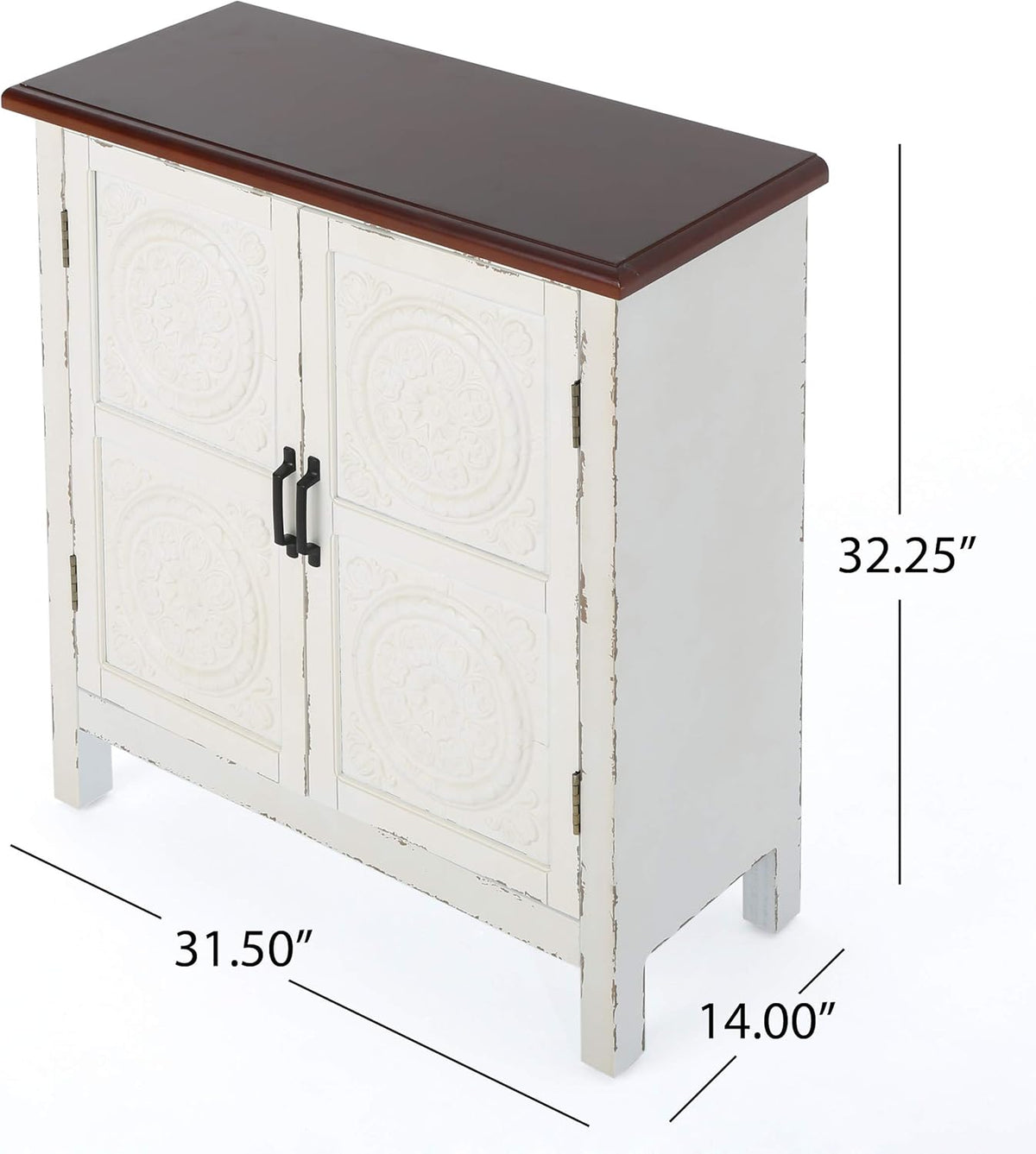 Distressed White Brown Firwood Cabinet V984