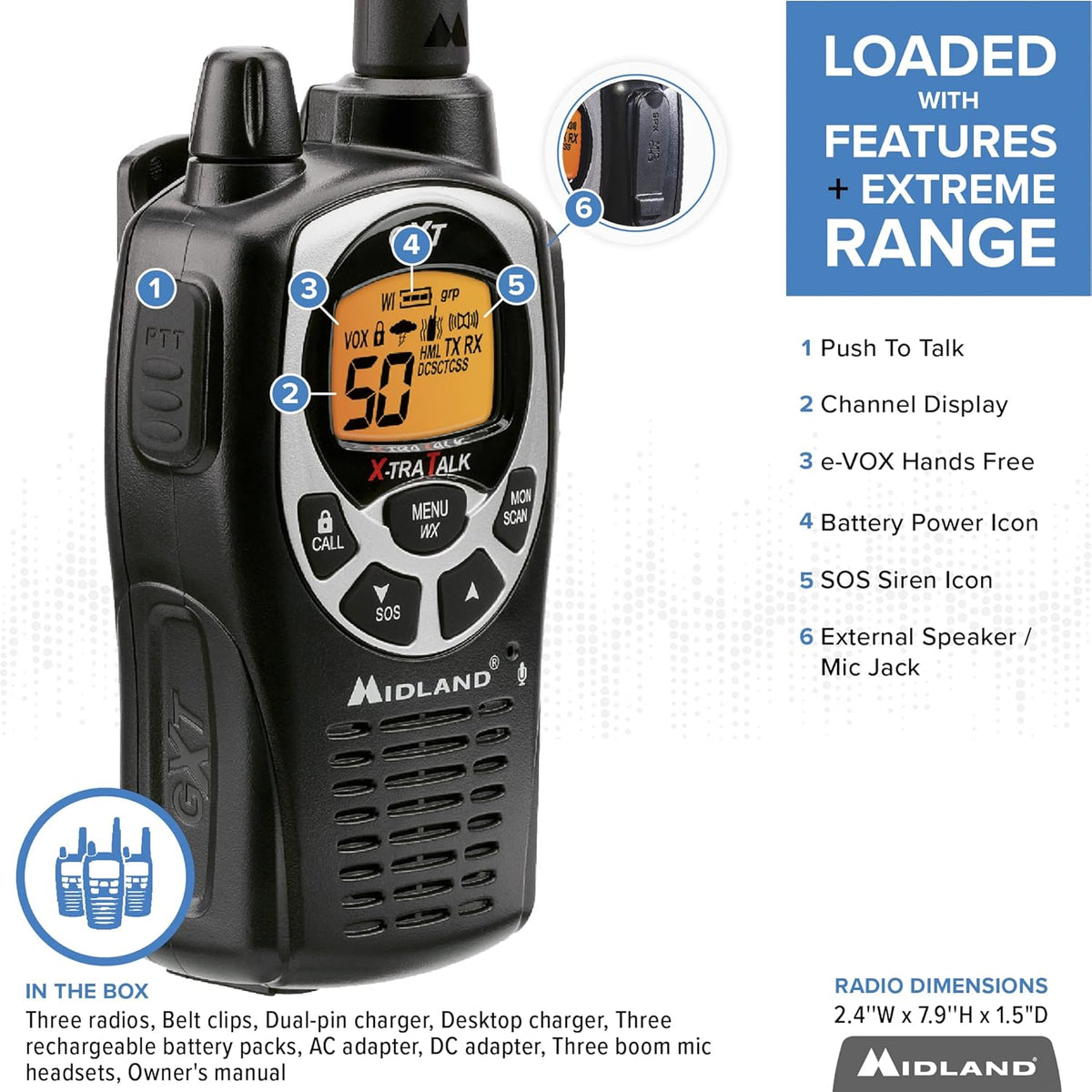 50 Channel Waterproof GMRS Two-Way Radio 3-Pack E149850
