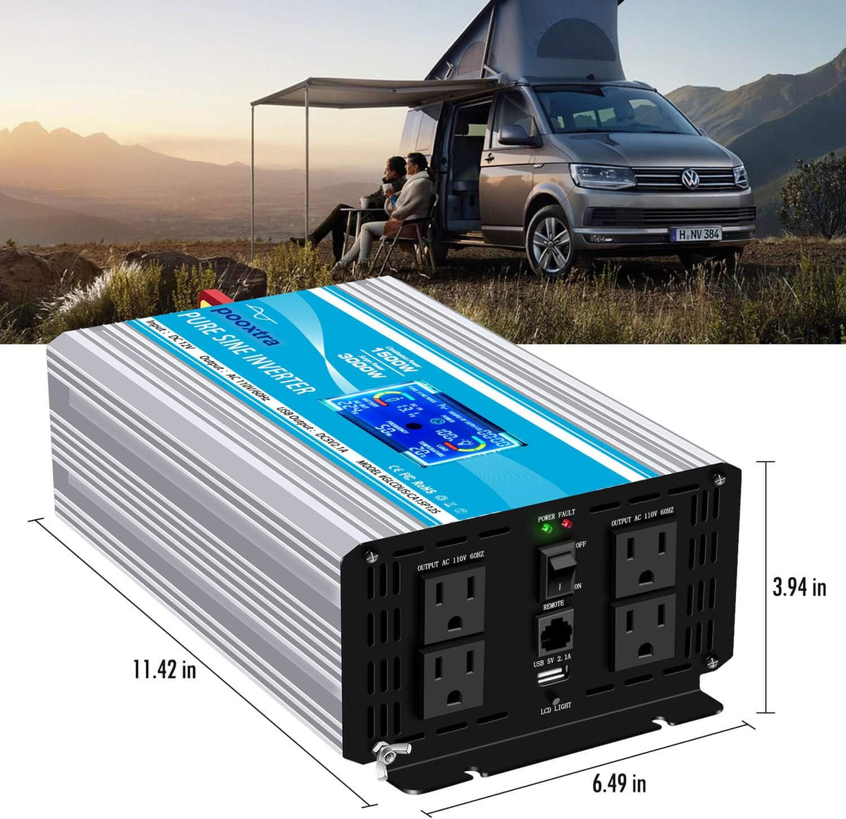 1500 Watt Pure Sine Wave Inverter with LCD Display & USB Port P7902