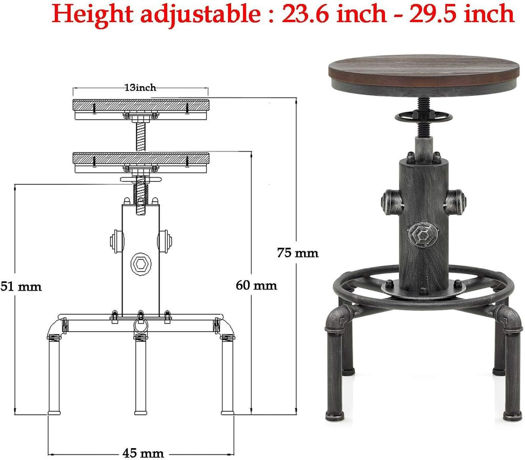 Adjustable Height Solid Wood Barstool Set of 2 S2449