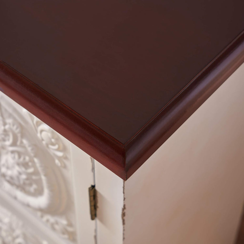 Distressed White Brown Firwood Cabinet V984