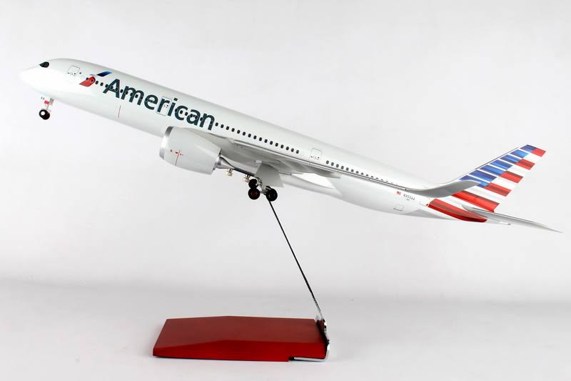 American A350 1/100 Model Airplane with Wood Stand N599