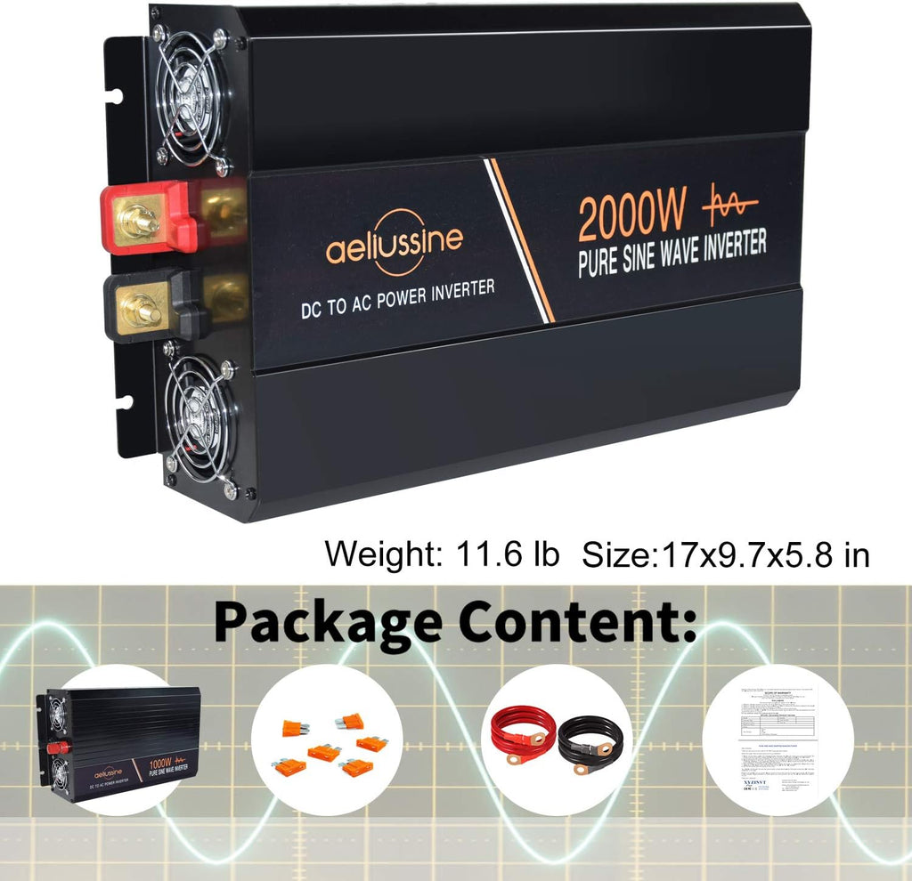 2000 Watt Pure Sine Wave Inverter 12v dc to ac 120v with LCD Display T36177