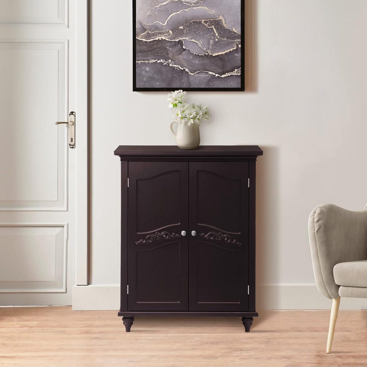 Freestanding Floor Cabinet with 2 Doors and 2 Adjustable Shelves Y614168
