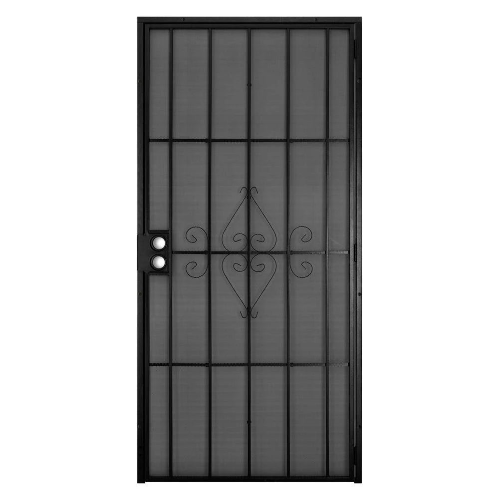32 in. x 80 in. Black Outswing Steel Security Door with Expanded Metal Screen S6071