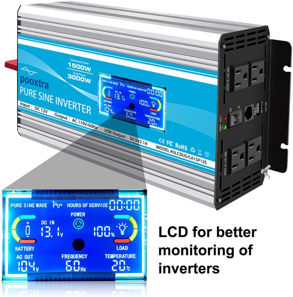 1500 Watt Pure Sine Wave Inverter with LCD Display & USB Port P7902