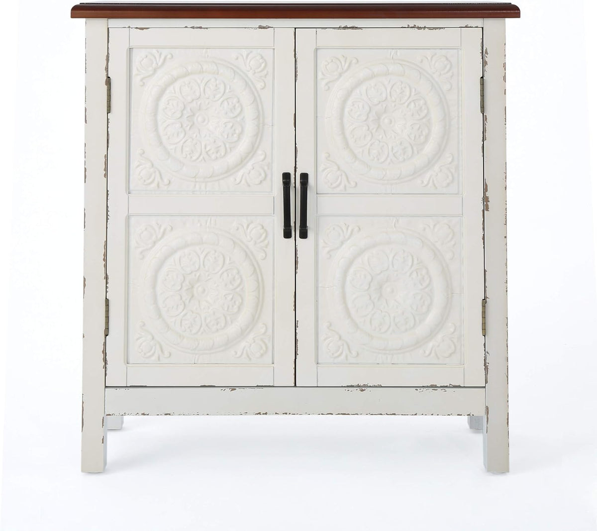 Distressed White Brown Firwood Cabinet V984