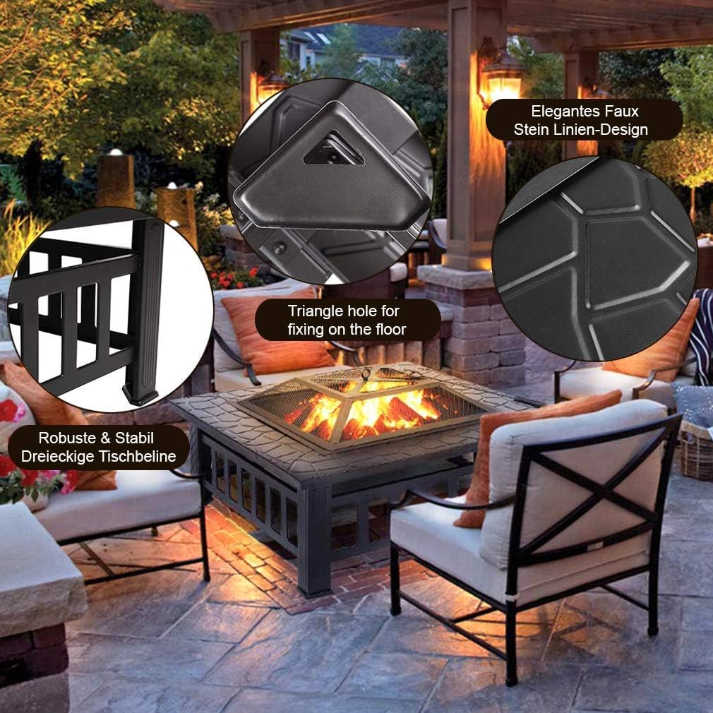 32 Metal Square Wood Burning Fire Pit with Charcoal Rack K385996