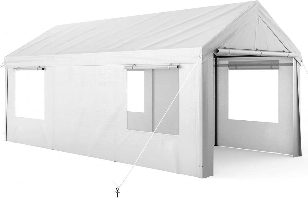 10x20ft Heavy Duty Carport with Removable Sidewalls & Doors, Beige F157