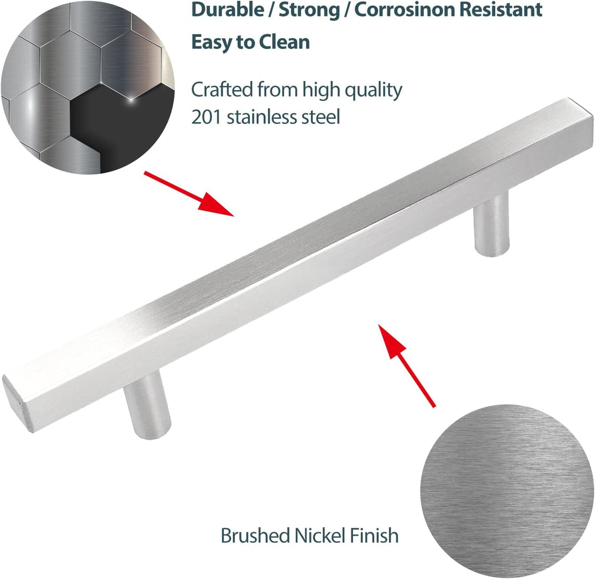 5 Pack Stainless Steel Square Cabinet Handles 5 Inch T4218