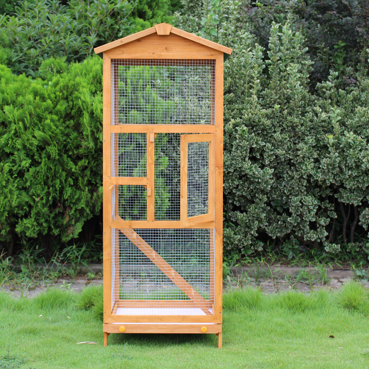 Large Wooden Bird Cage with Ladder and Feeder M352274