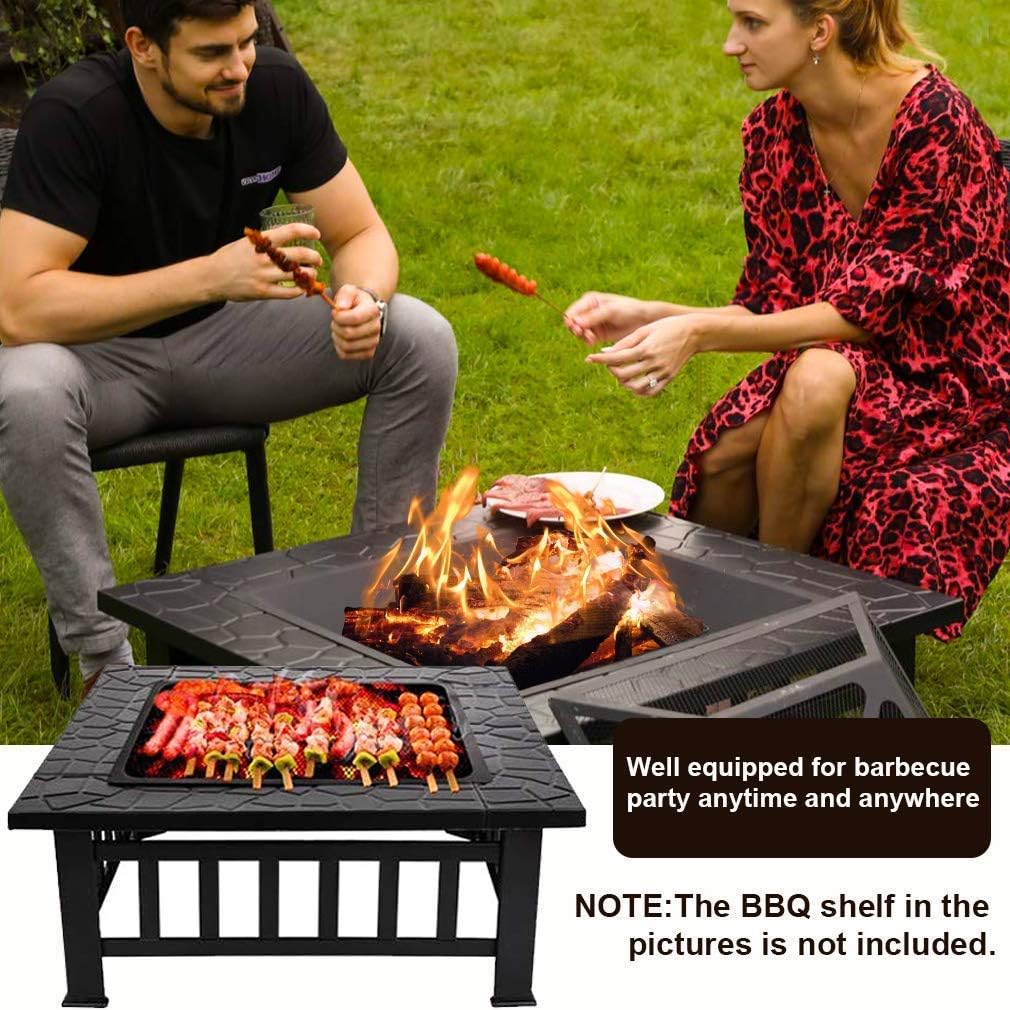 32 Metal Square Wood Burning Fire Pit with Charcoal Rack K385996