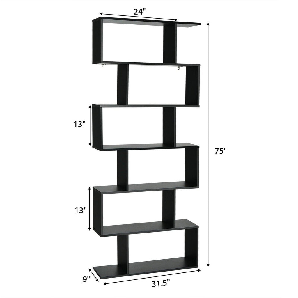 6 Tier S-Shaped White Bookshelf W7461