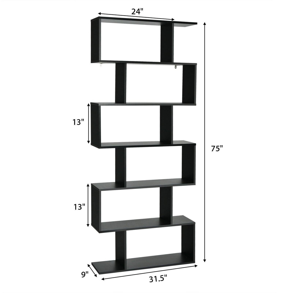 6 Tier S-Shaped White Bookshelf W7461