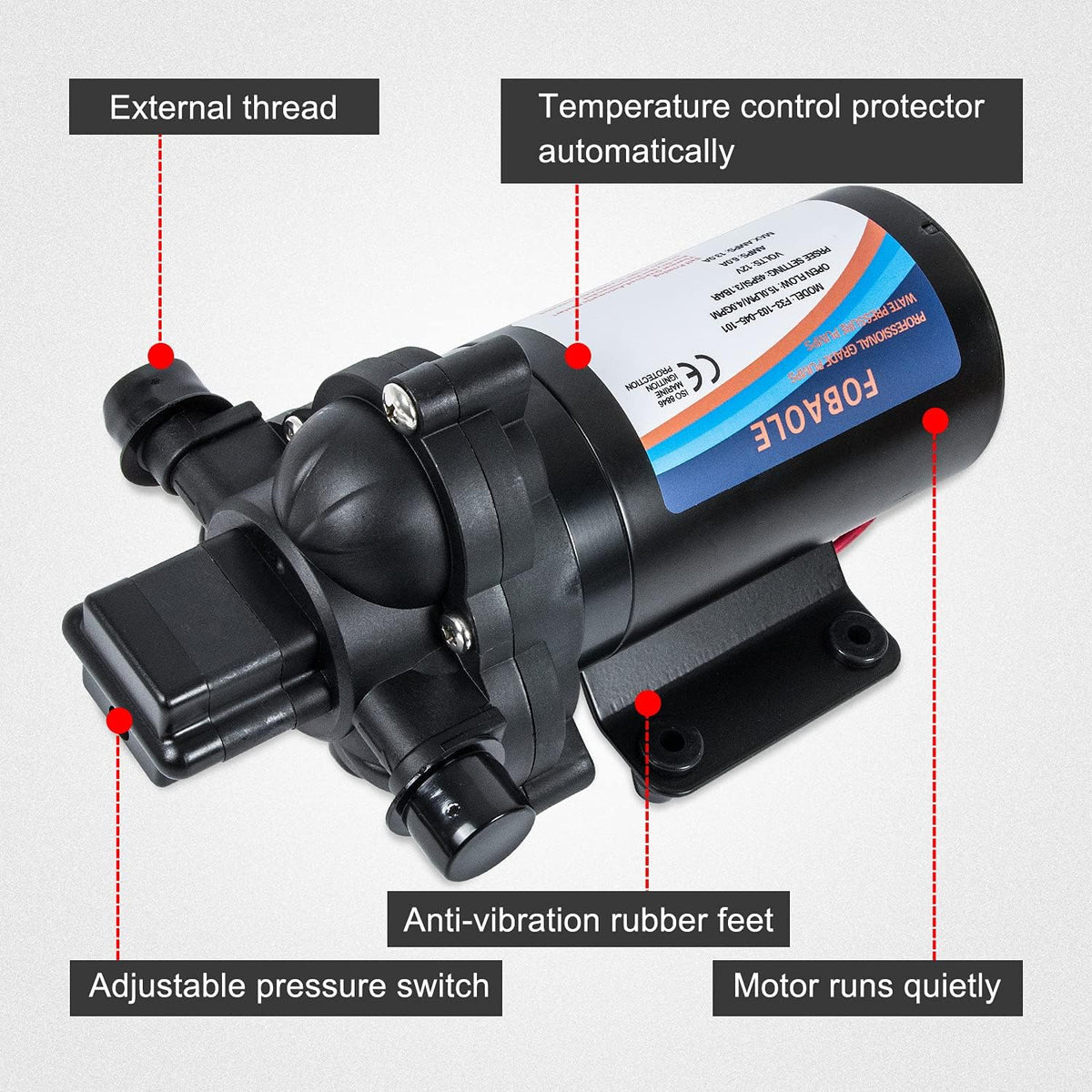 12V Fresh Water Pump with Pressure Switch 3.5 GPM 45 Psi I827