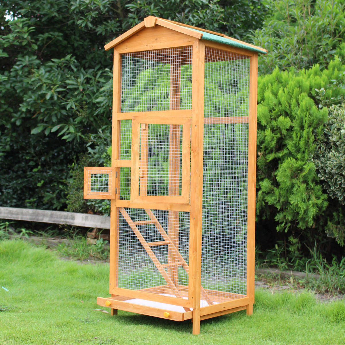 Large Wooden Bird Cage with Ladder and Feeder M352274